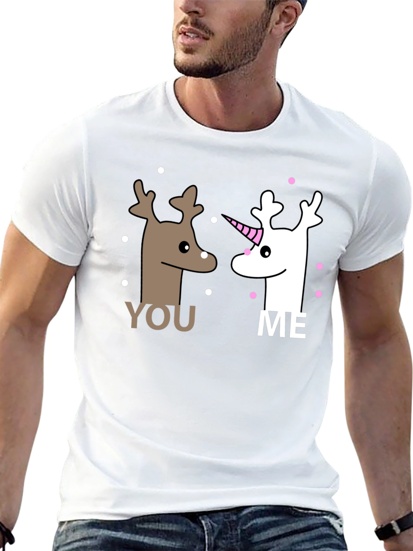 Cute You and Me Reindeer & Unicorn Graphic T-Shirt