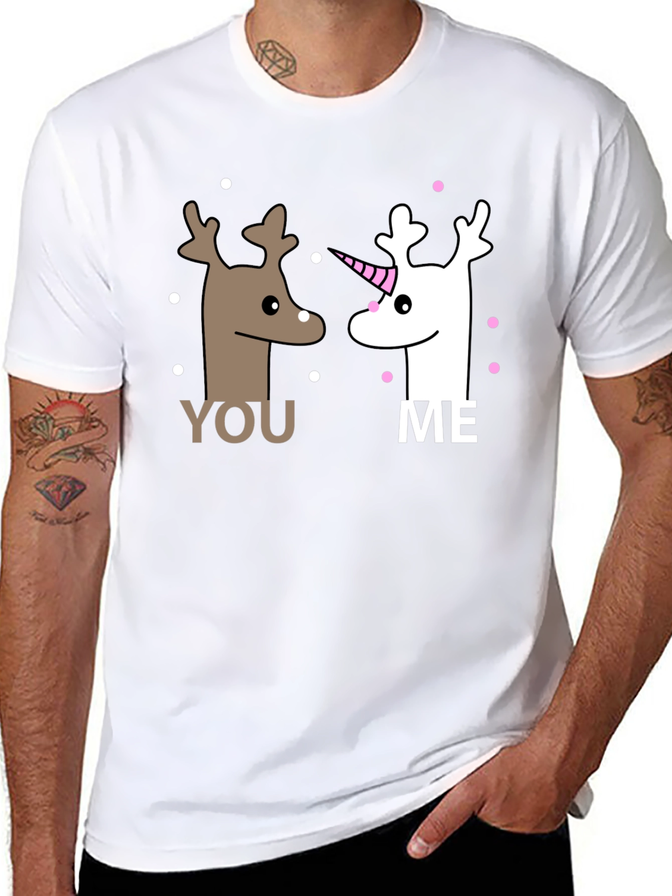 Cute You and Me Reindeer & Unicorn Graphic T-Shirt