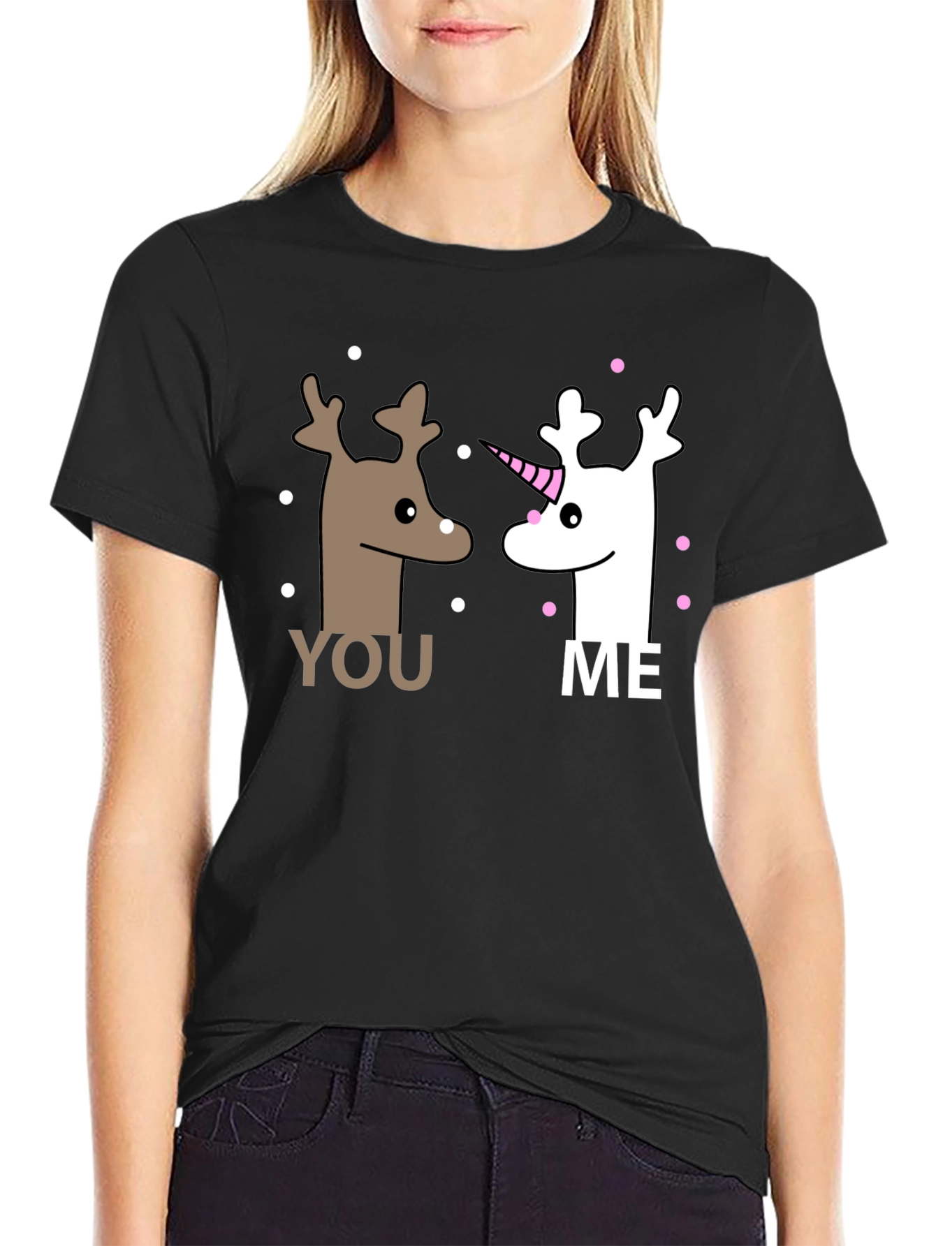 Cute You and Me Reindeer & Unicorn Graphic T-Shirt