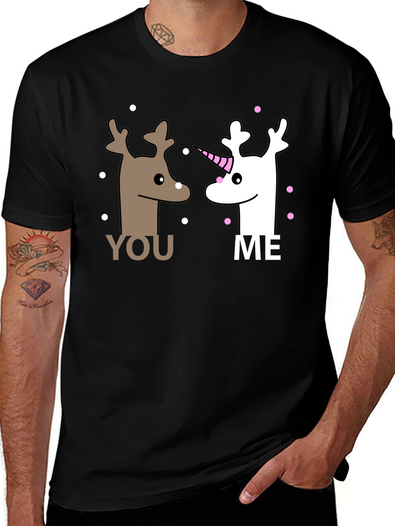 Cute You and Me Reindeer & Unicorn Graphic T-Shirt