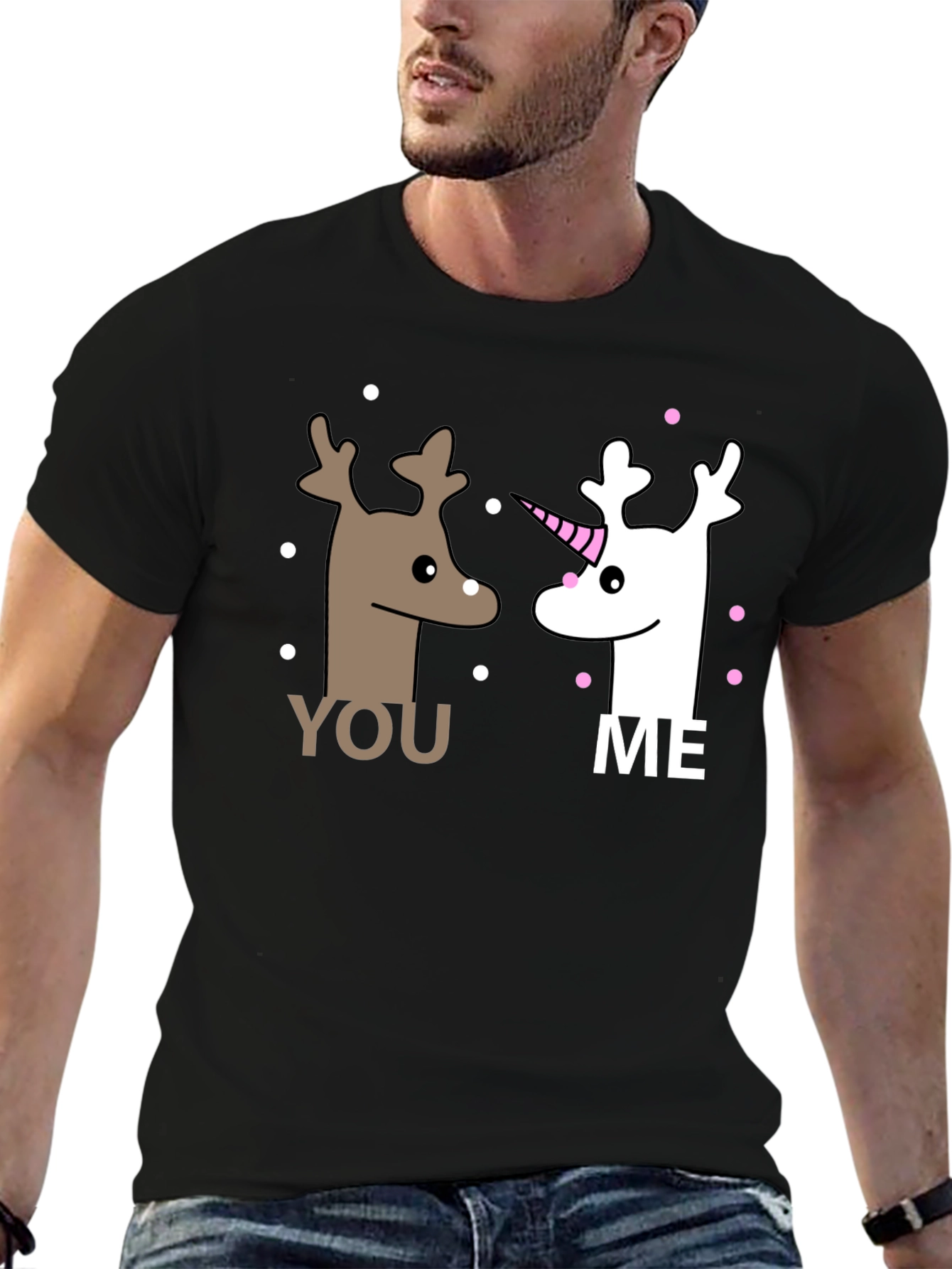 Cute You and Me Reindeer & Unicorn Graphic T-Shirt