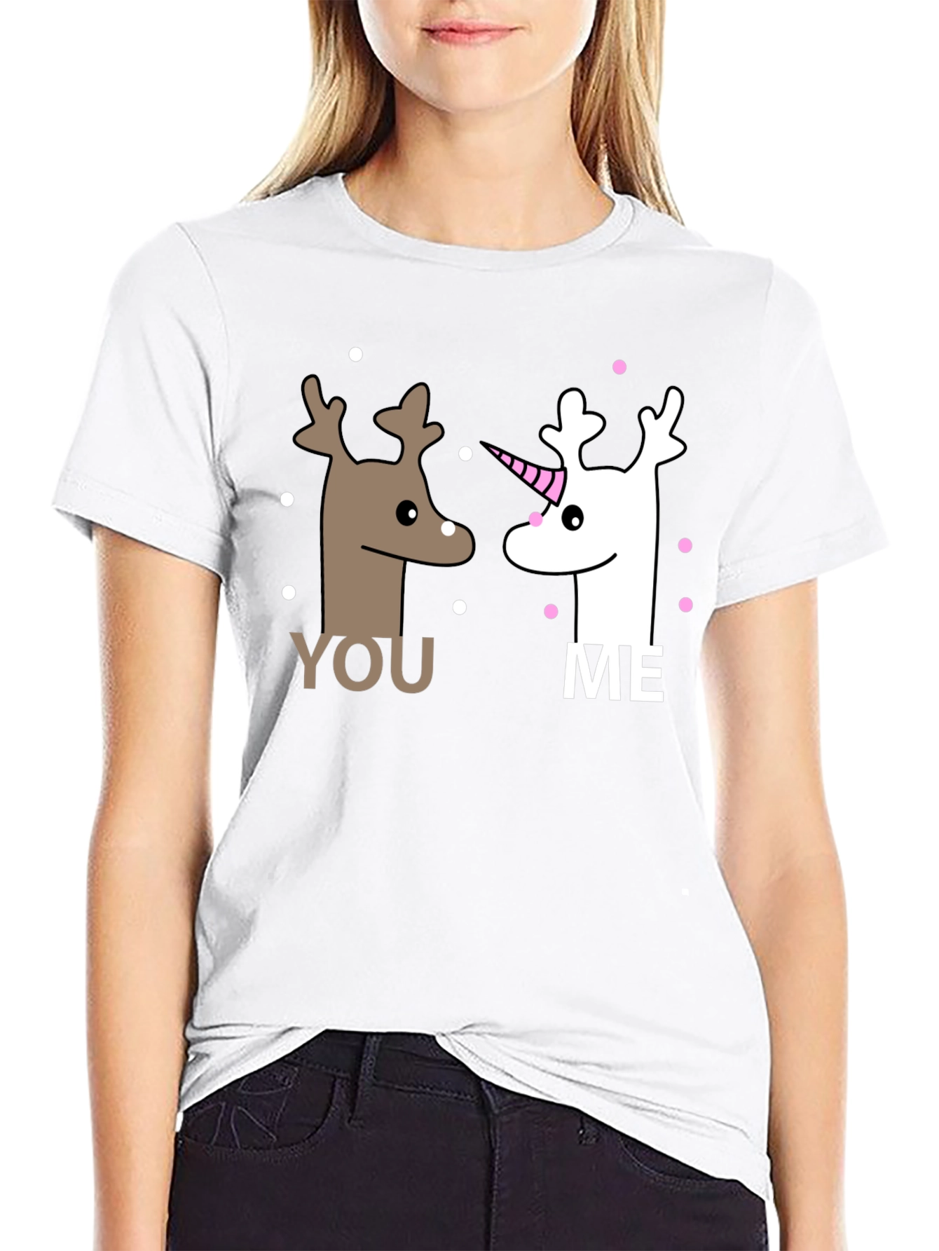 Cute You and Me Reindeer & Unicorn Graphic T-Shirt