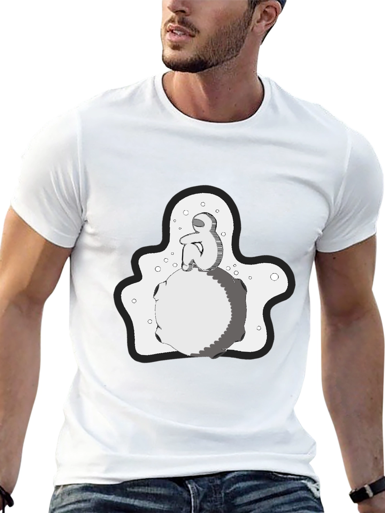 Contemplative Graphic Print T-Shirt - Black