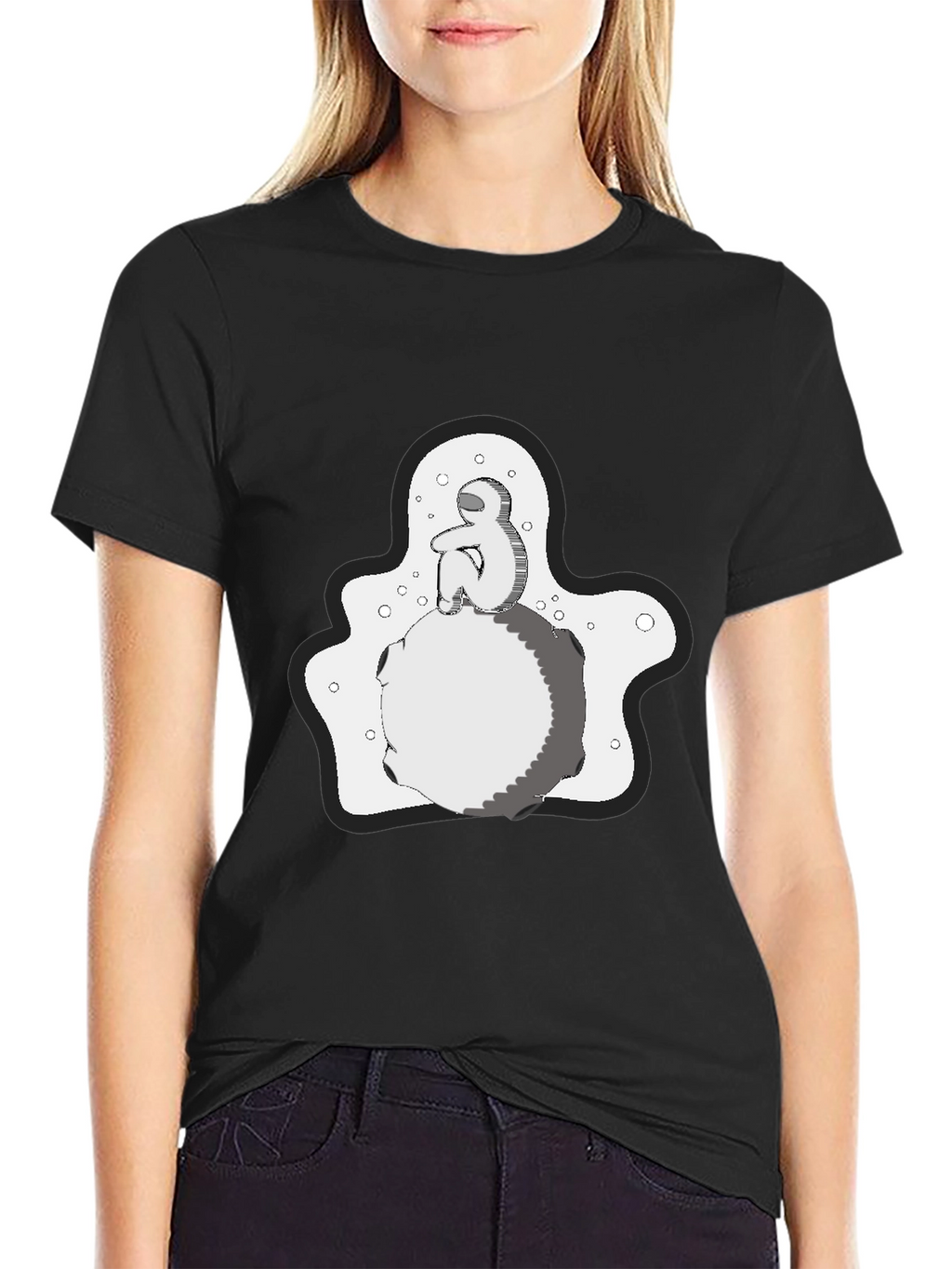 Contemplative Graphic Print T-Shirt - Black