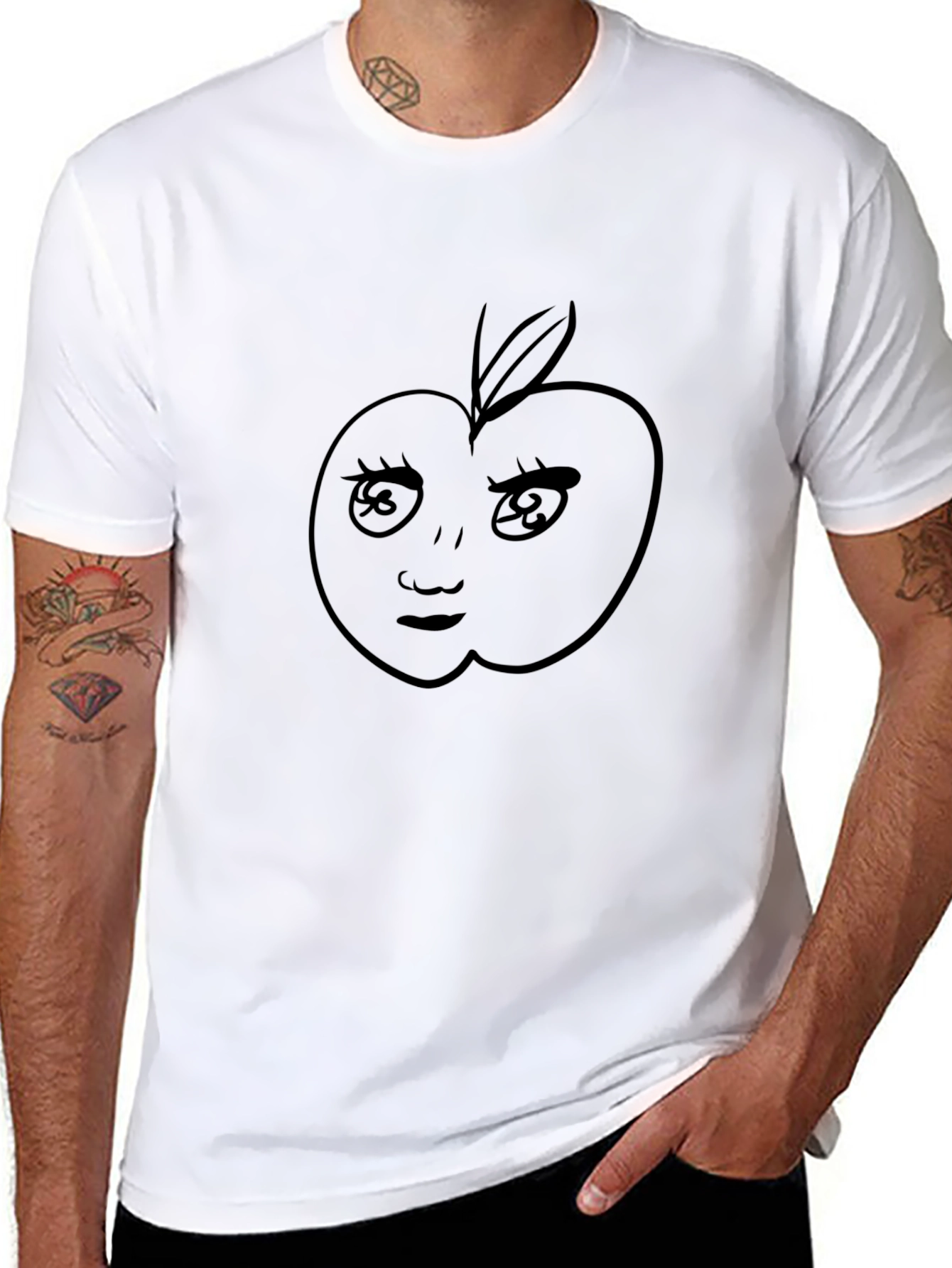 Funny Apple Face Black T-Shirt - Unique Design