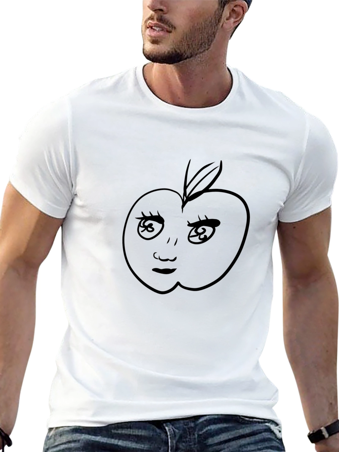 Funny Apple Face Black T-Shirt - Unique Design