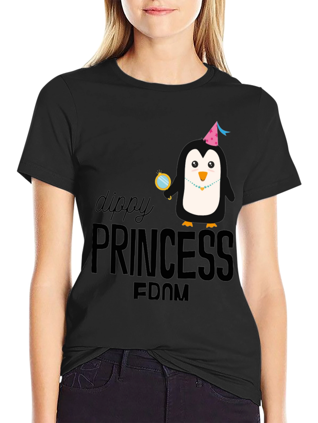 Dippy Princess Penguin Black T-Shirt