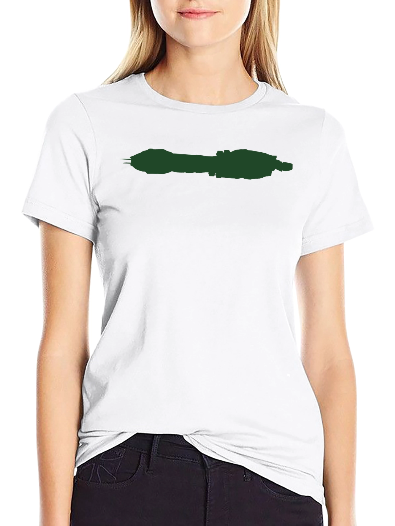 Minimalist Black T-Shirt with Green Spaceship Design