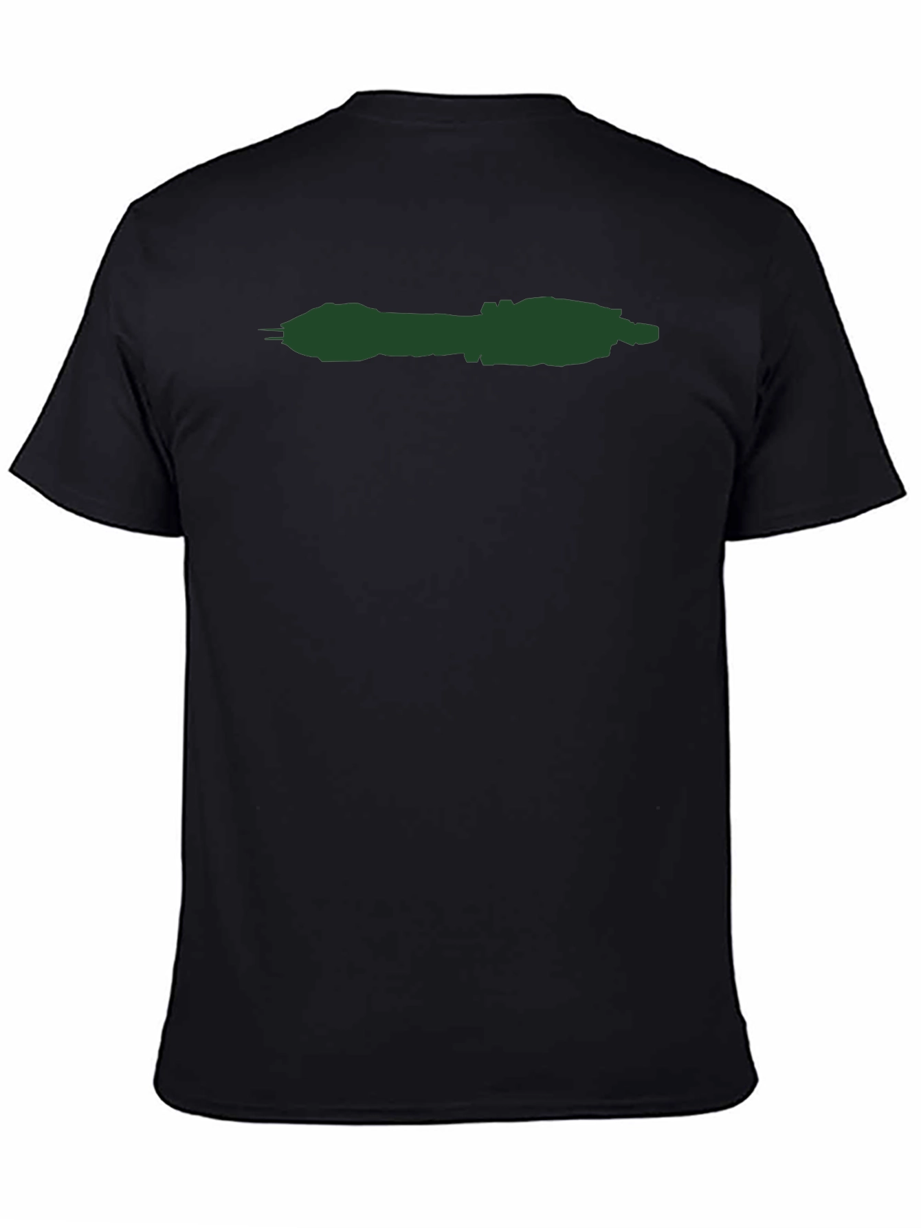 Minimalist Black T-Shirt with Green Spaceship Design