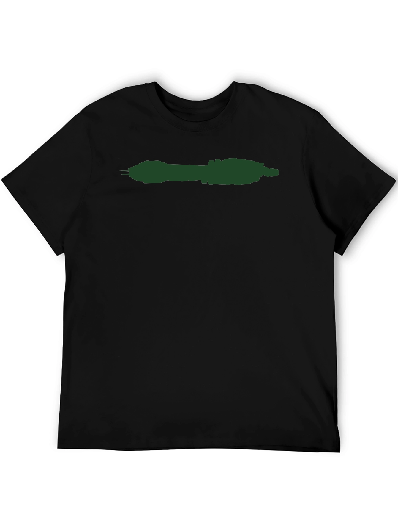 Minimalist Black T-Shirt with Green Spaceship Design