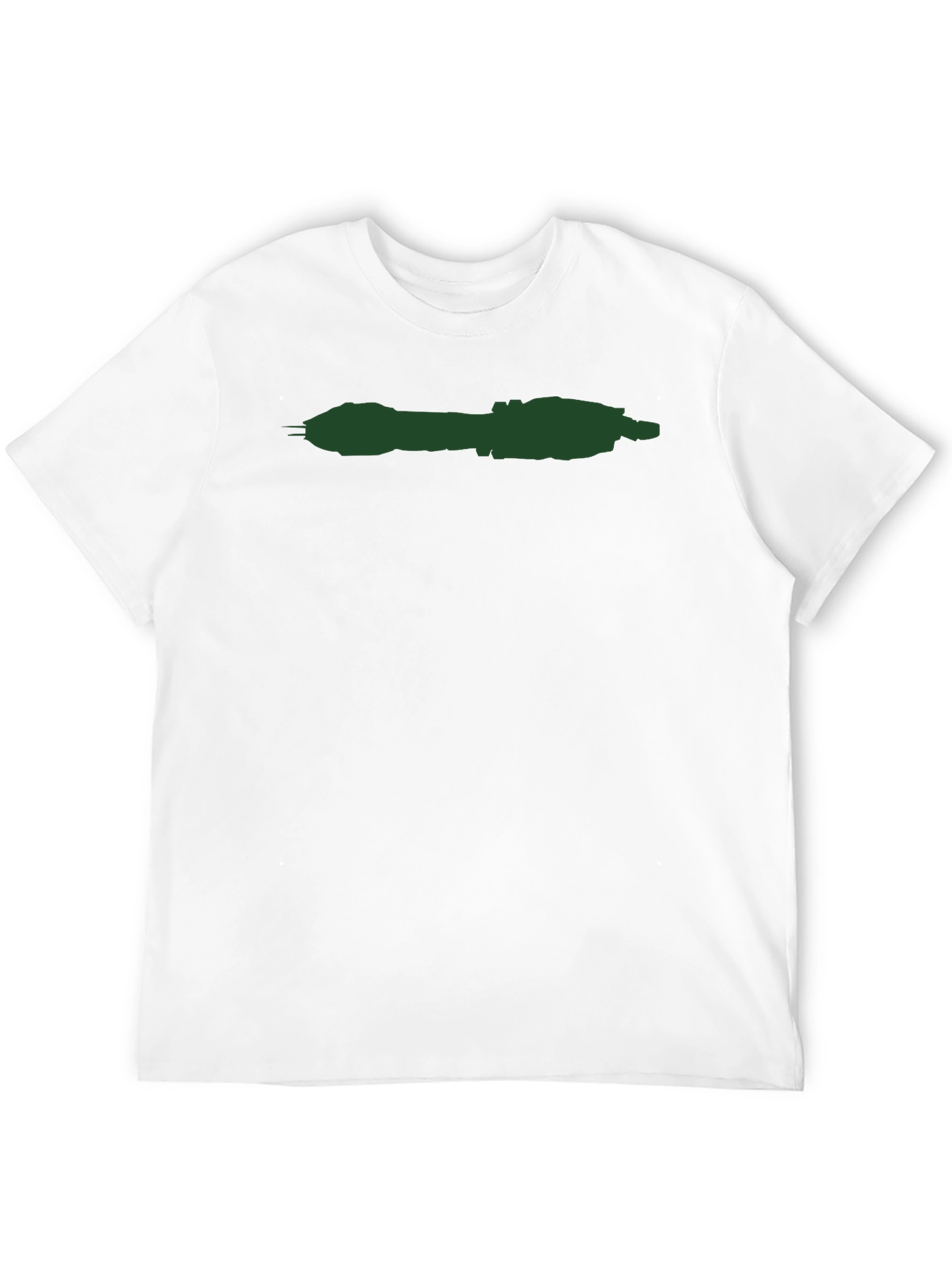 Minimalist Black T-Shirt with Green Spaceship Design
