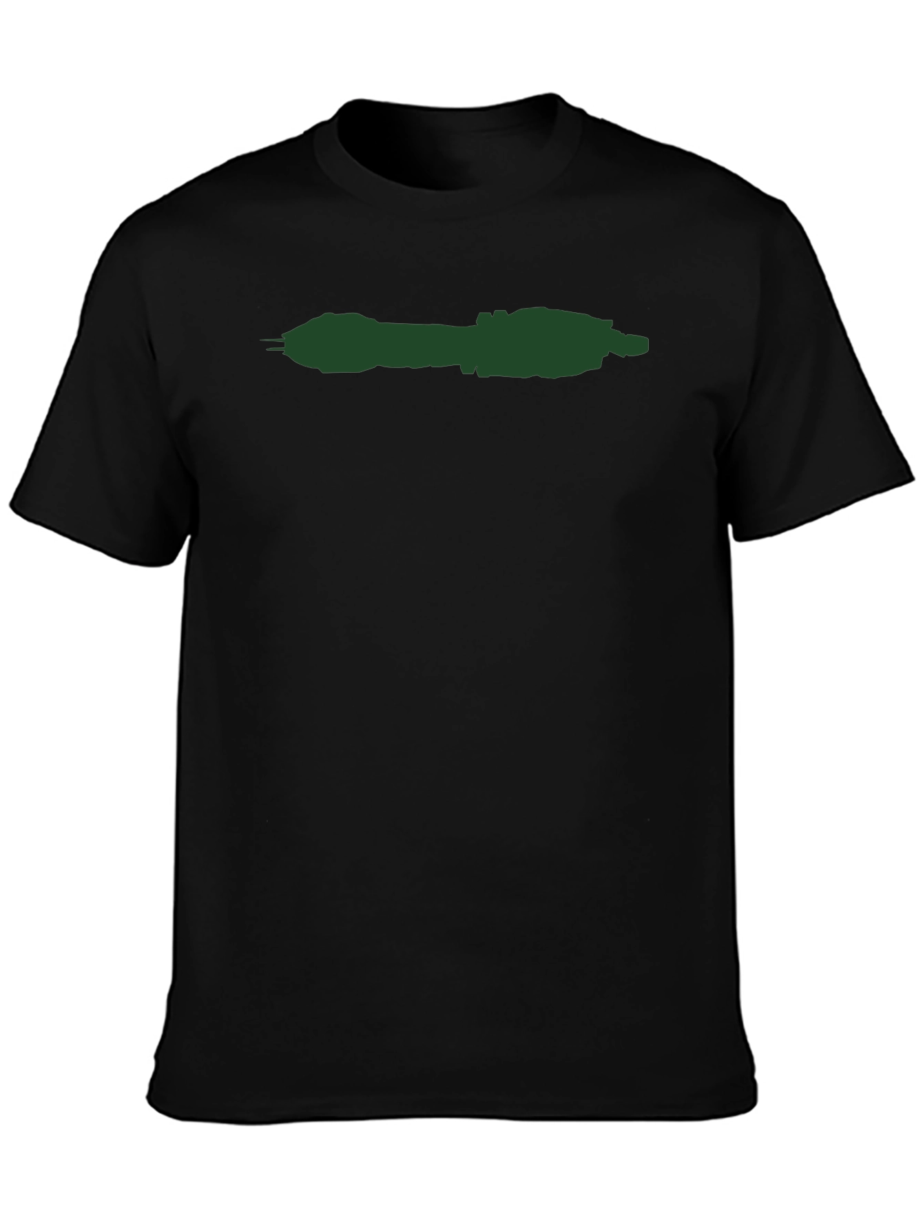 Minimalist Black T-Shirt with Green Spaceship Design