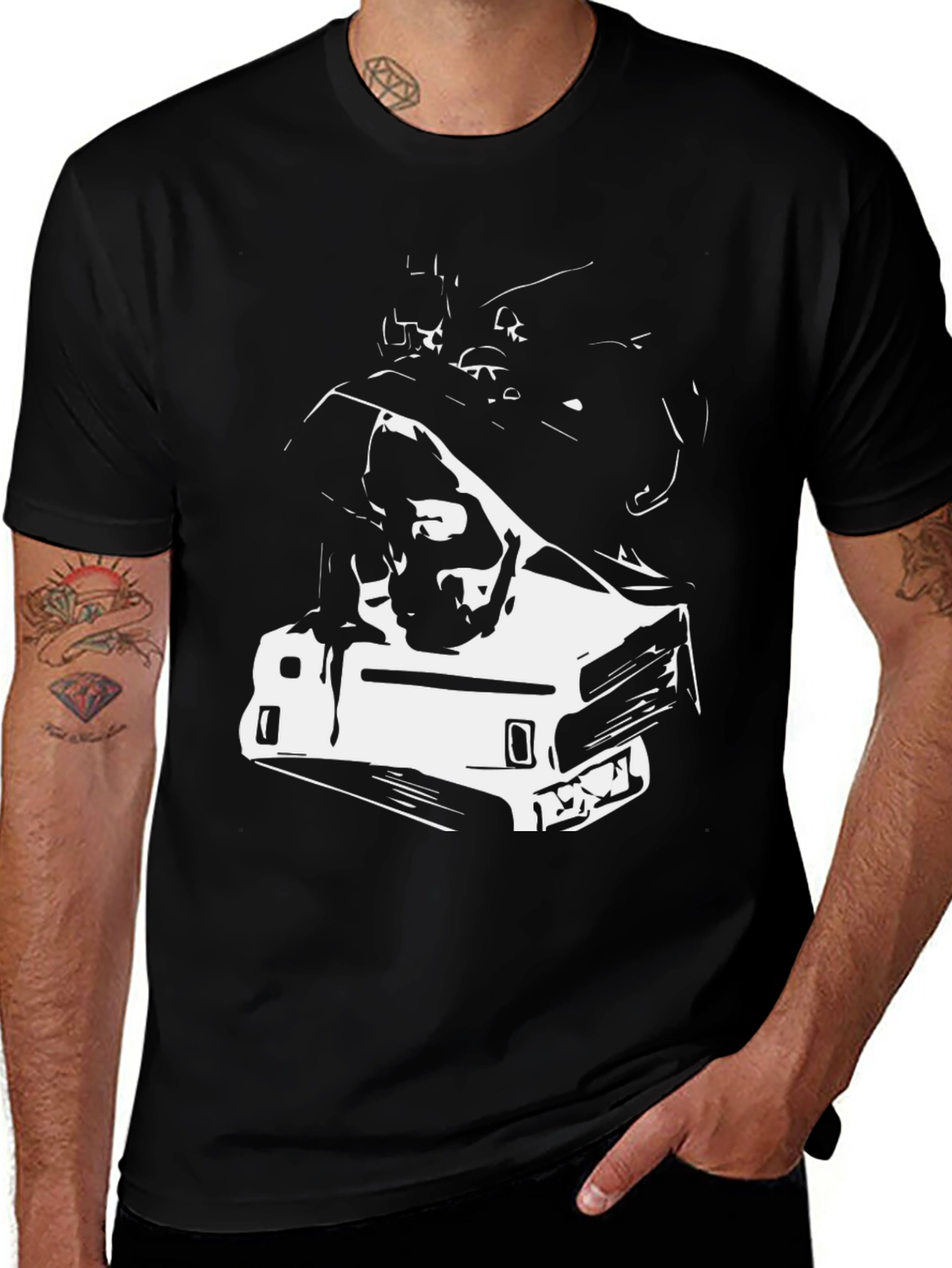 Edgy Graphic Tee - Car & Skull Design