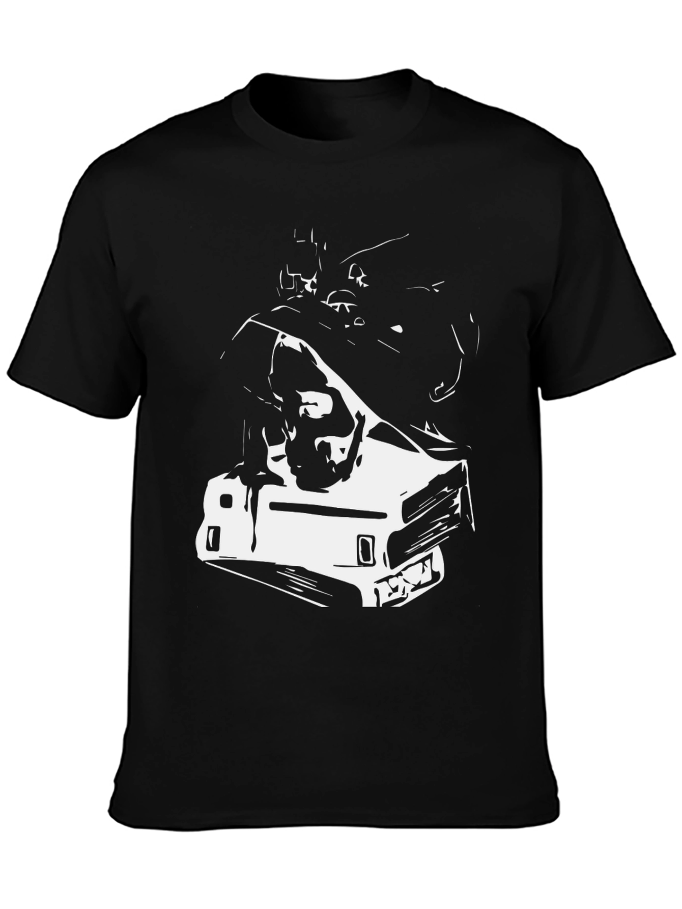 Edgy Graphic Tee - Car & Skull Design