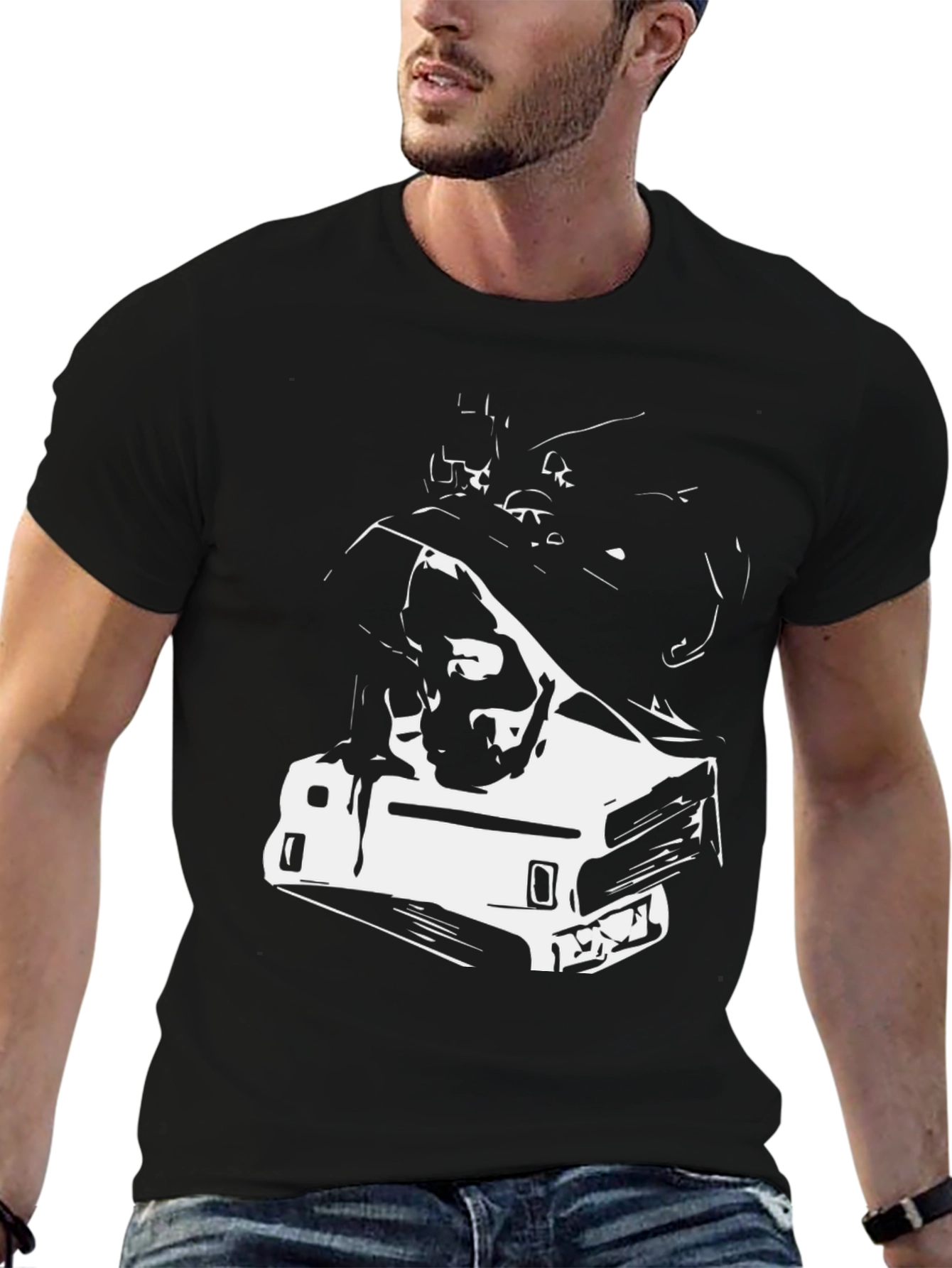 Edgy Graphic Tee - Car & Skull Design