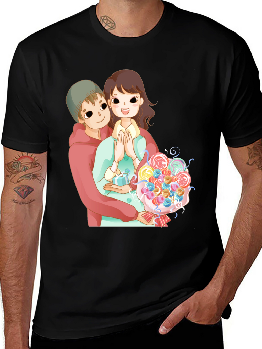Cartoon Couple Black T-Shirt