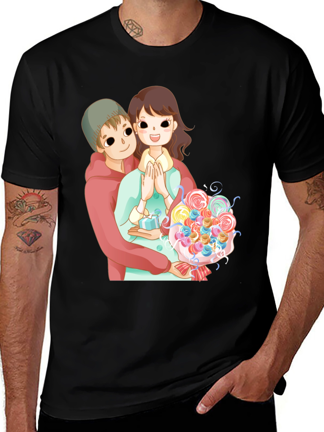 Cartoon Couple Black T-Shirt