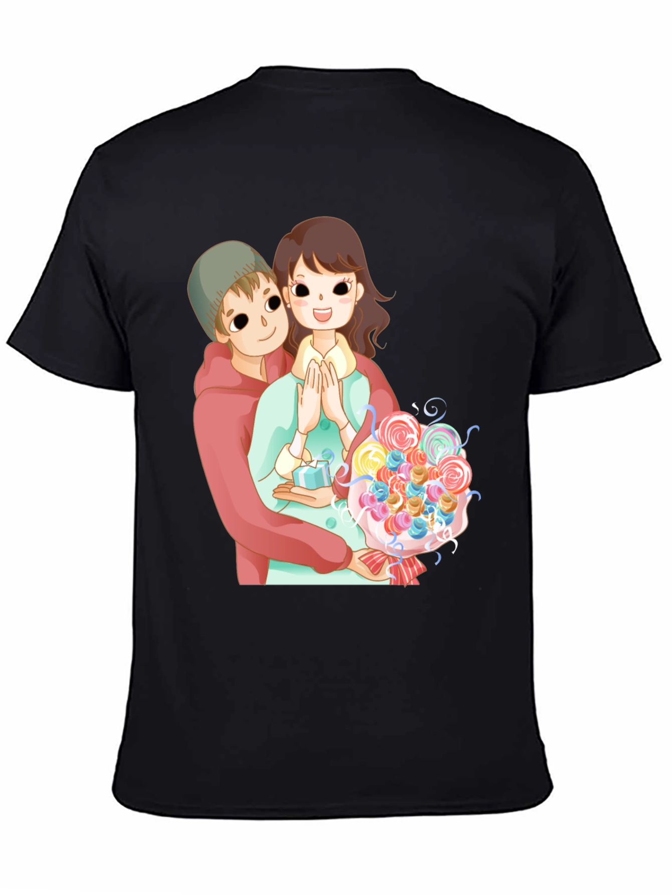 Cartoon Couple Black T-Shirt