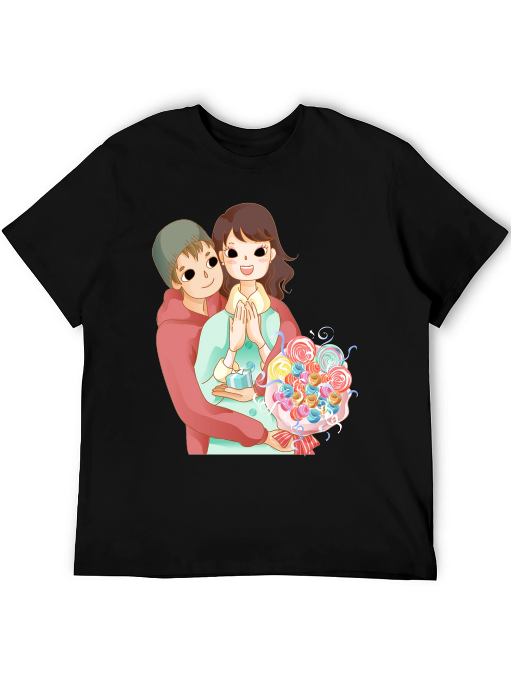Cartoon Couple Black T-Shirt