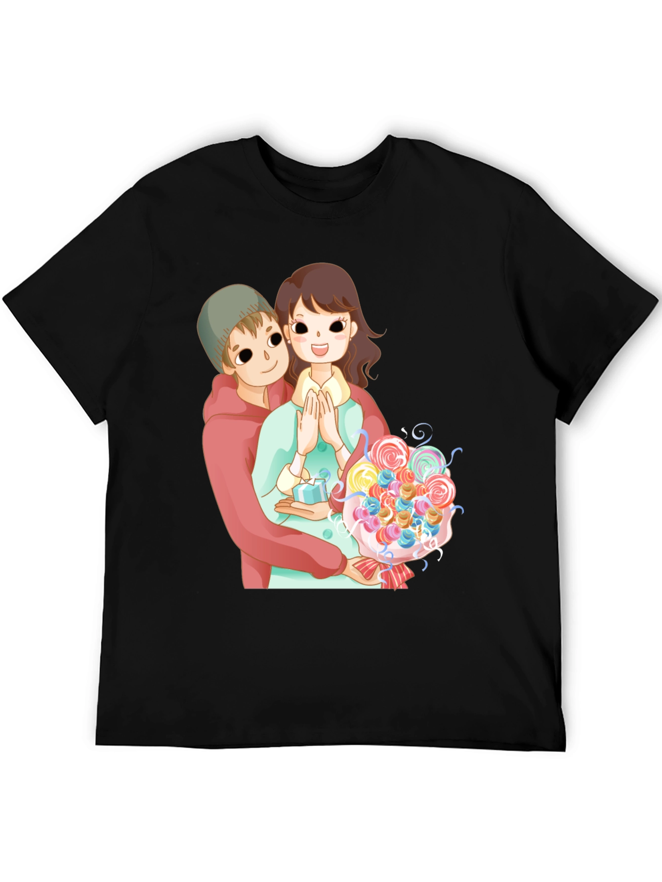 Cartoon Couple Black T-Shirt