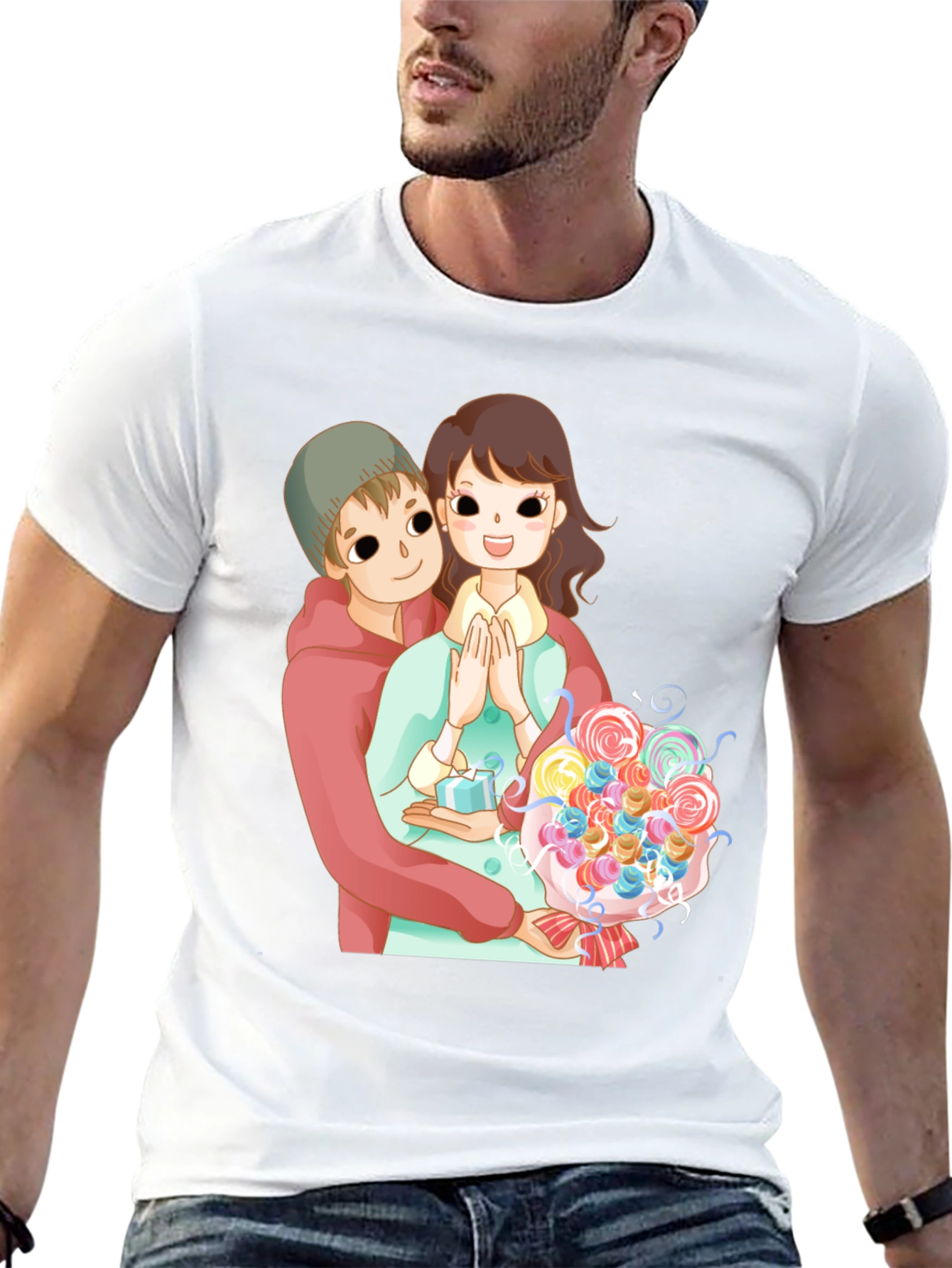 Cartoon Couple Black T-Shirt