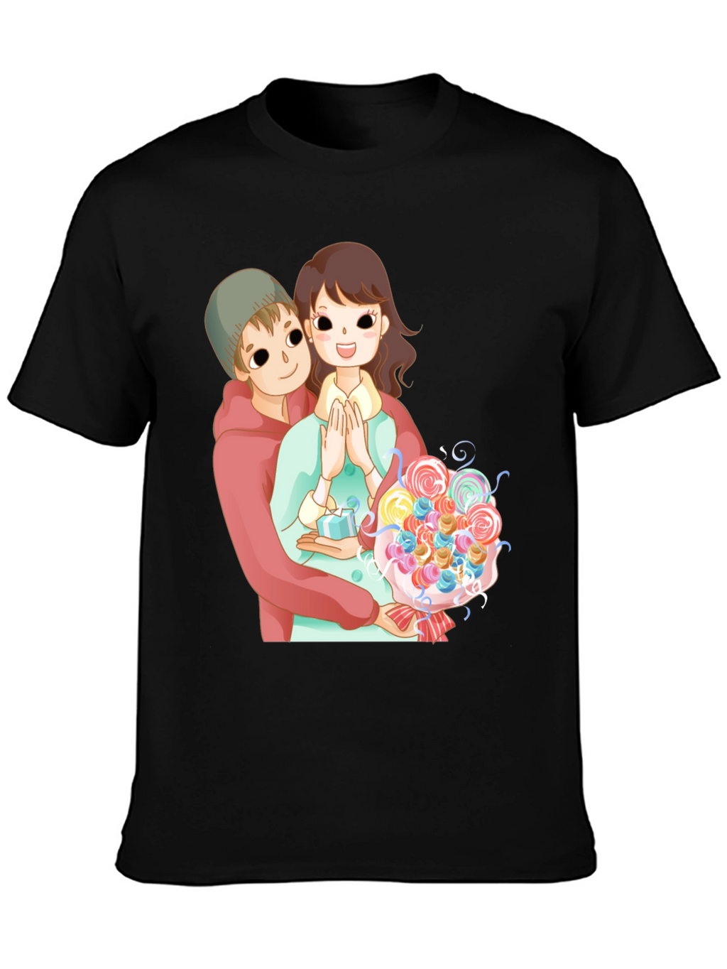 Cartoon Couple Black T-Shirt
