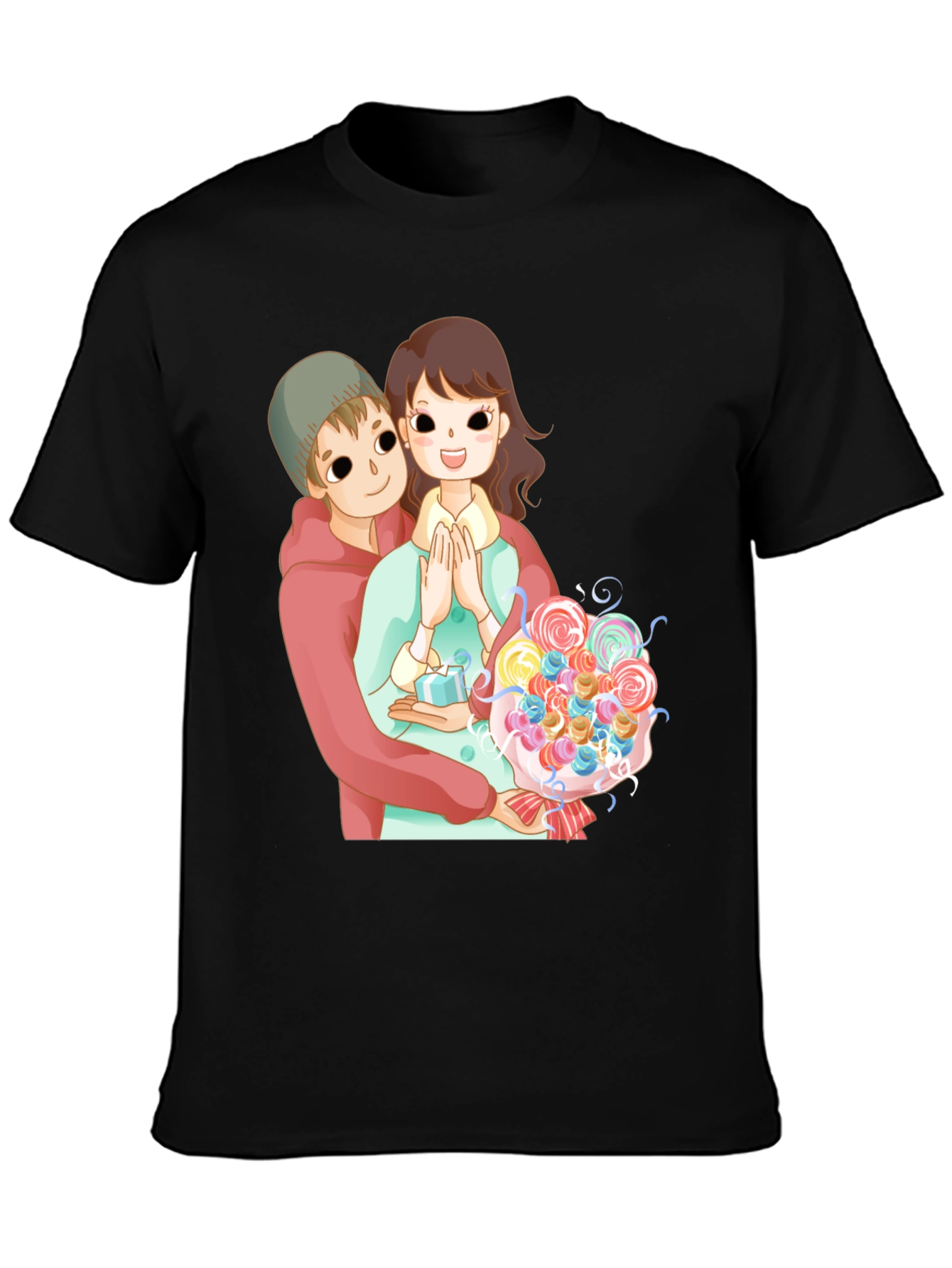 Cartoon Couple Black T-Shirt