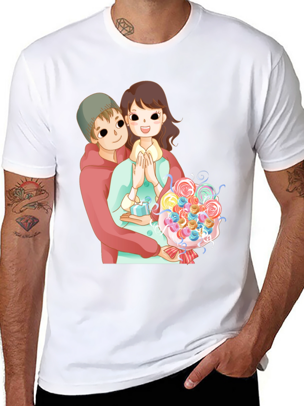 Cartoon Couple Black T-Shirt