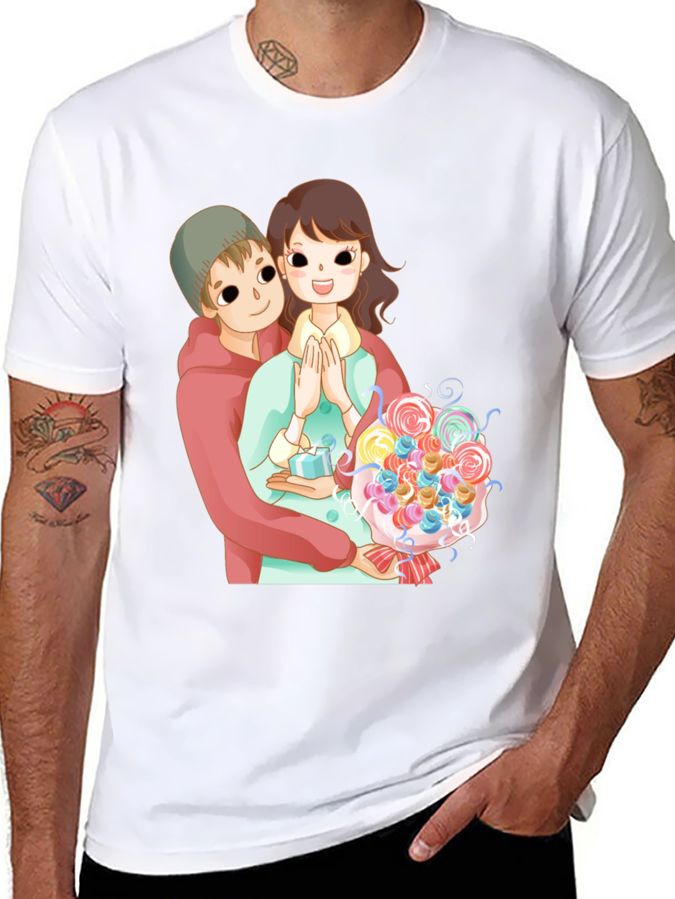 Cartoon Couple Black T-Shirt