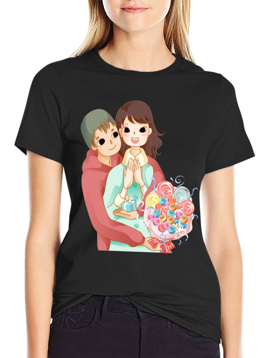 Cartoon Couple Black T-Shirt