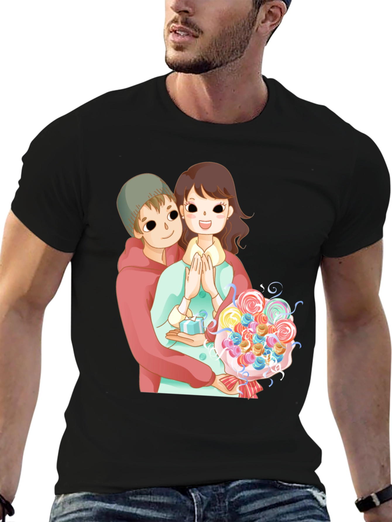 Cartoon Couple Black T-Shirt