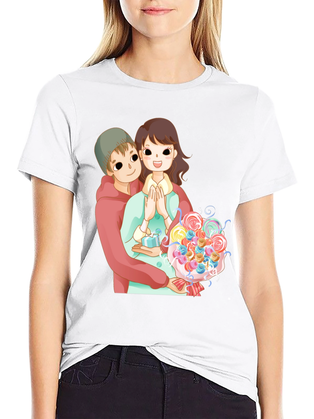 Cartoon Couple Black T-Shirt