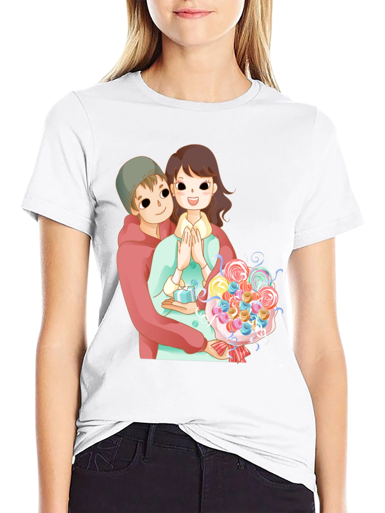 Cartoon Couple Black T-Shirt