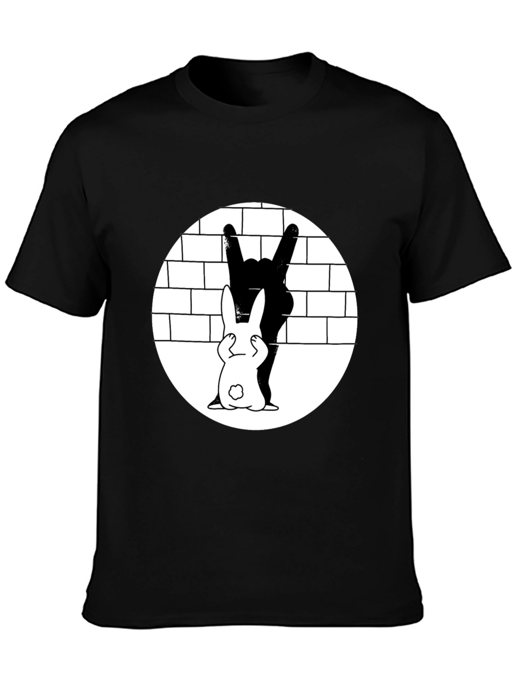 Cool Rabbit Rock On Graphic Black T-Shirt
