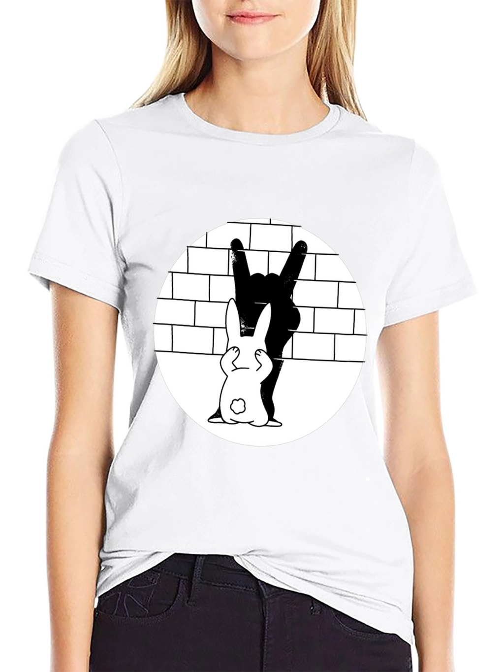 Cool Rabbit Rock On Graphic Black T-Shirt
