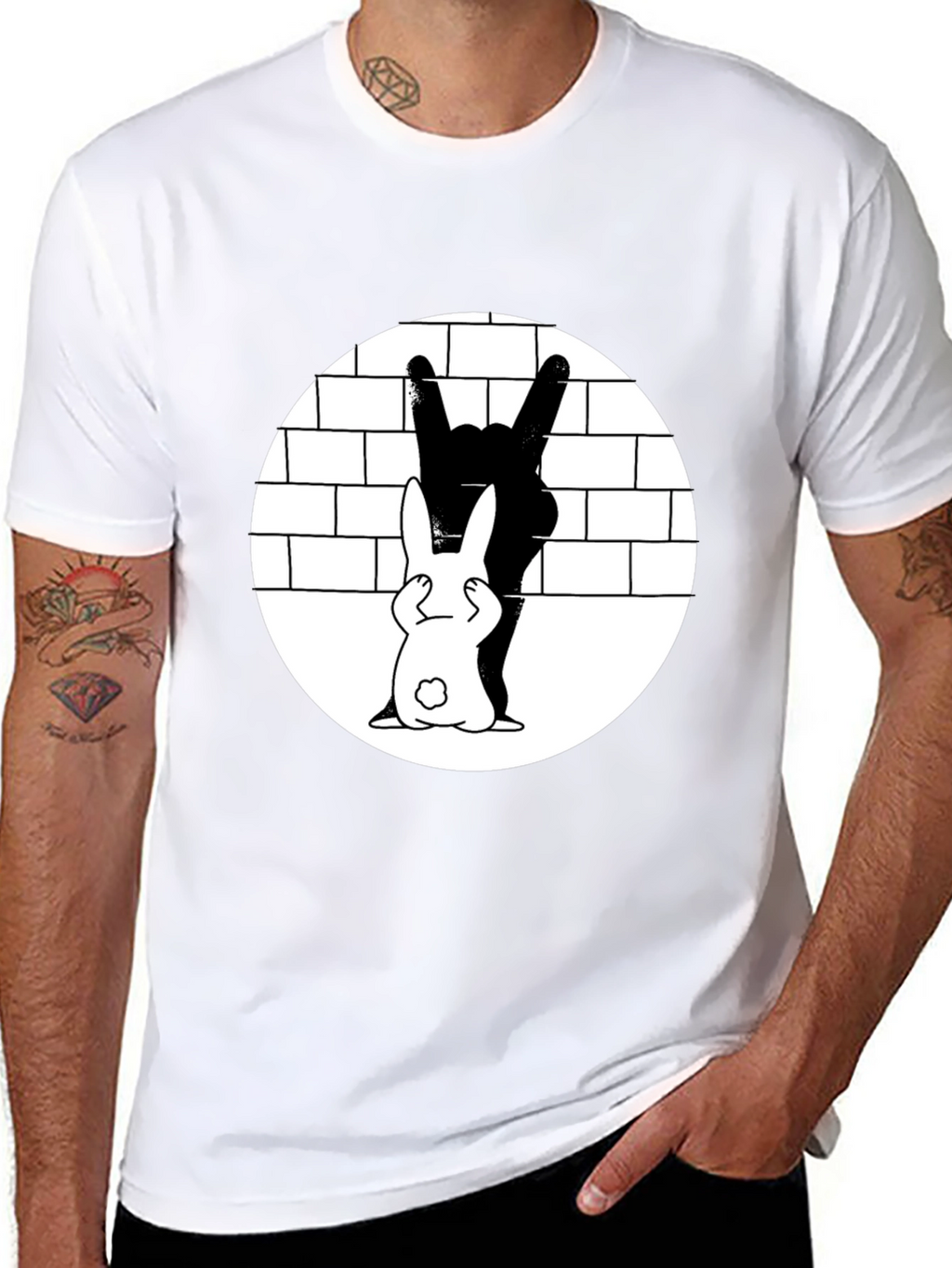 Cool Rabbit Rock On Graphic Black T-Shirt