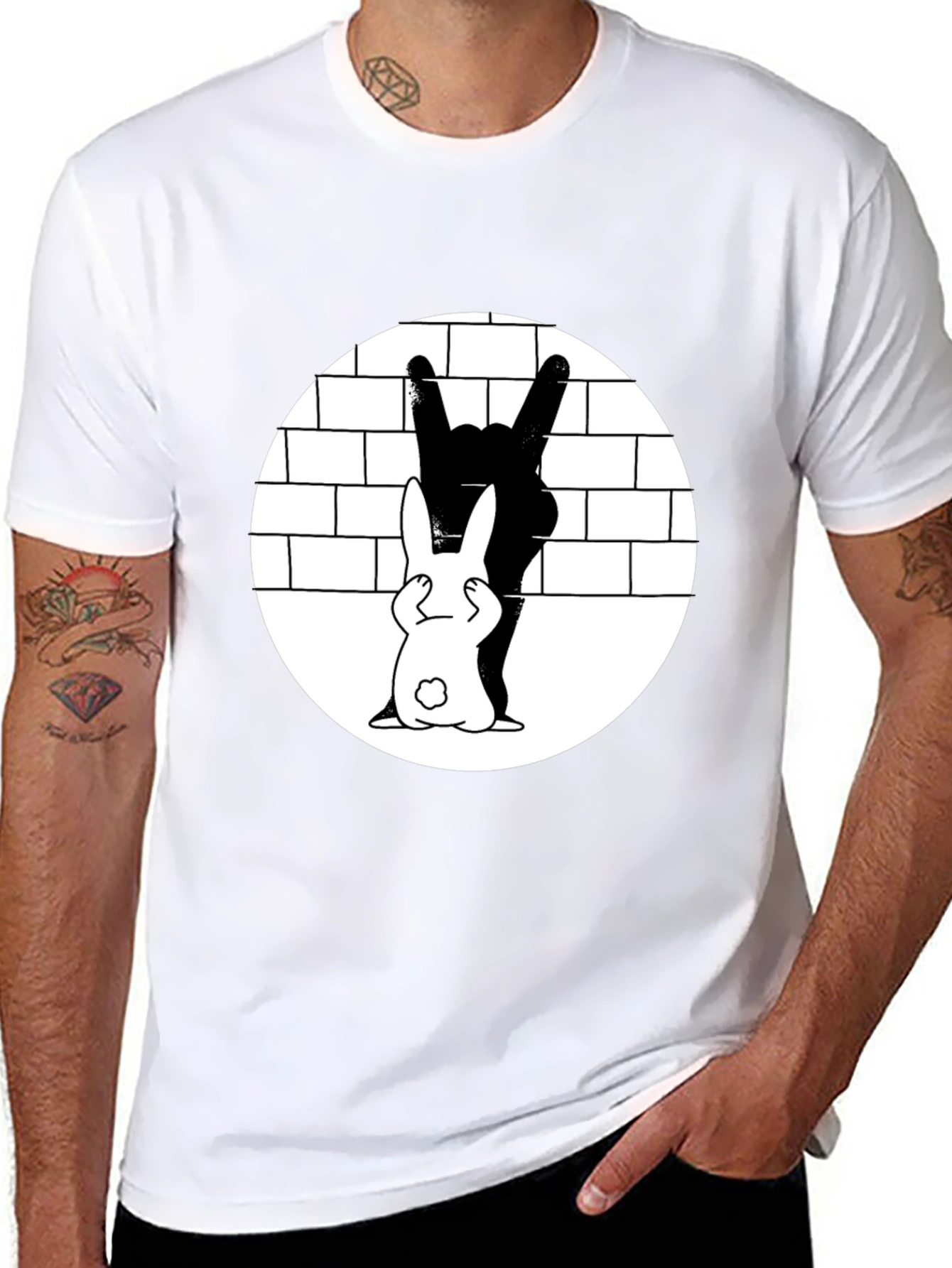 Cool Rabbit Rock On Graphic Black T-Shirt
