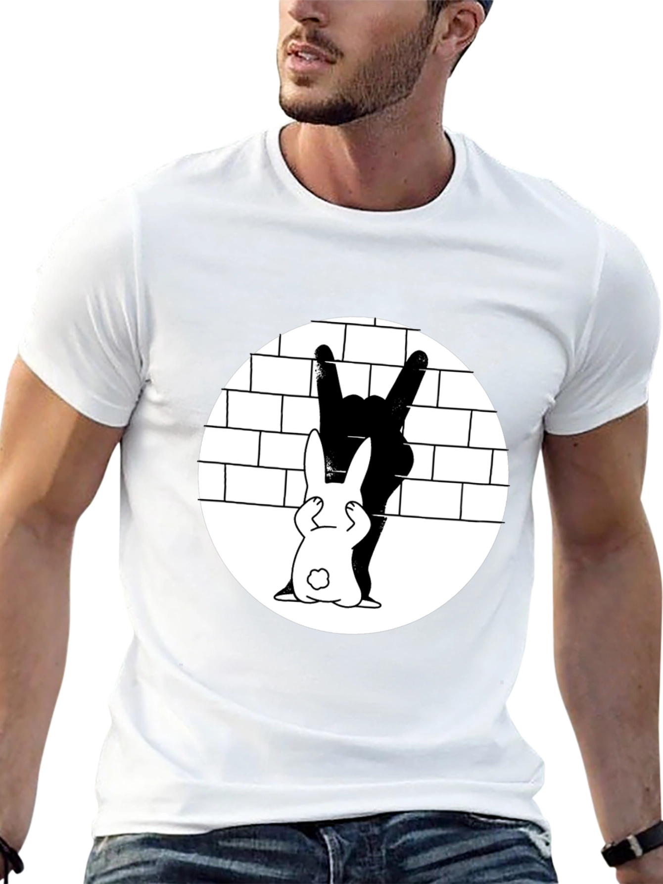 Cool Rabbit Rock On Graphic Black T-Shirt