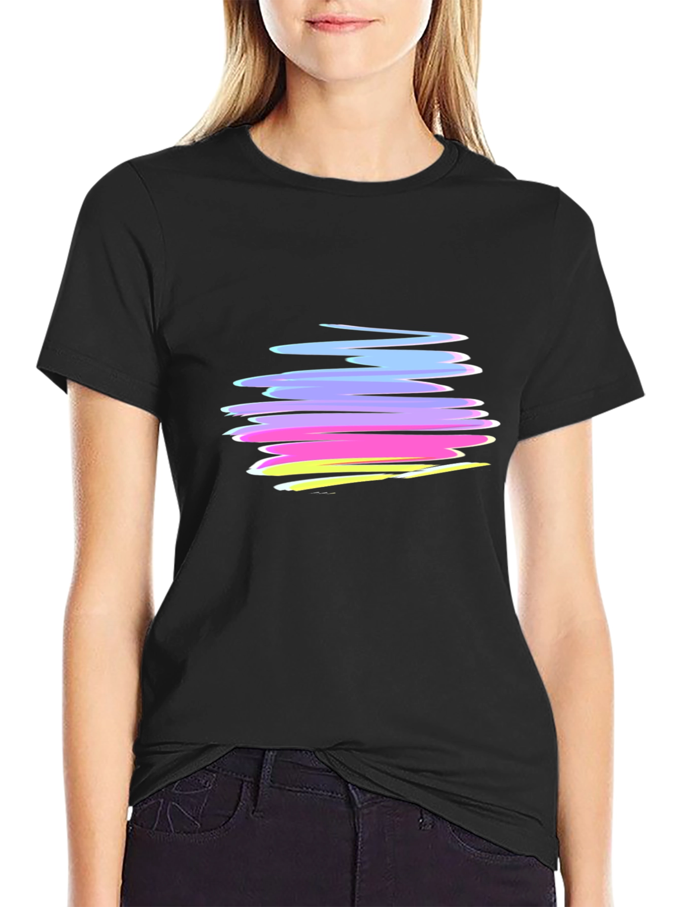 Abstract Strokes Graphic Black T-Shirt
