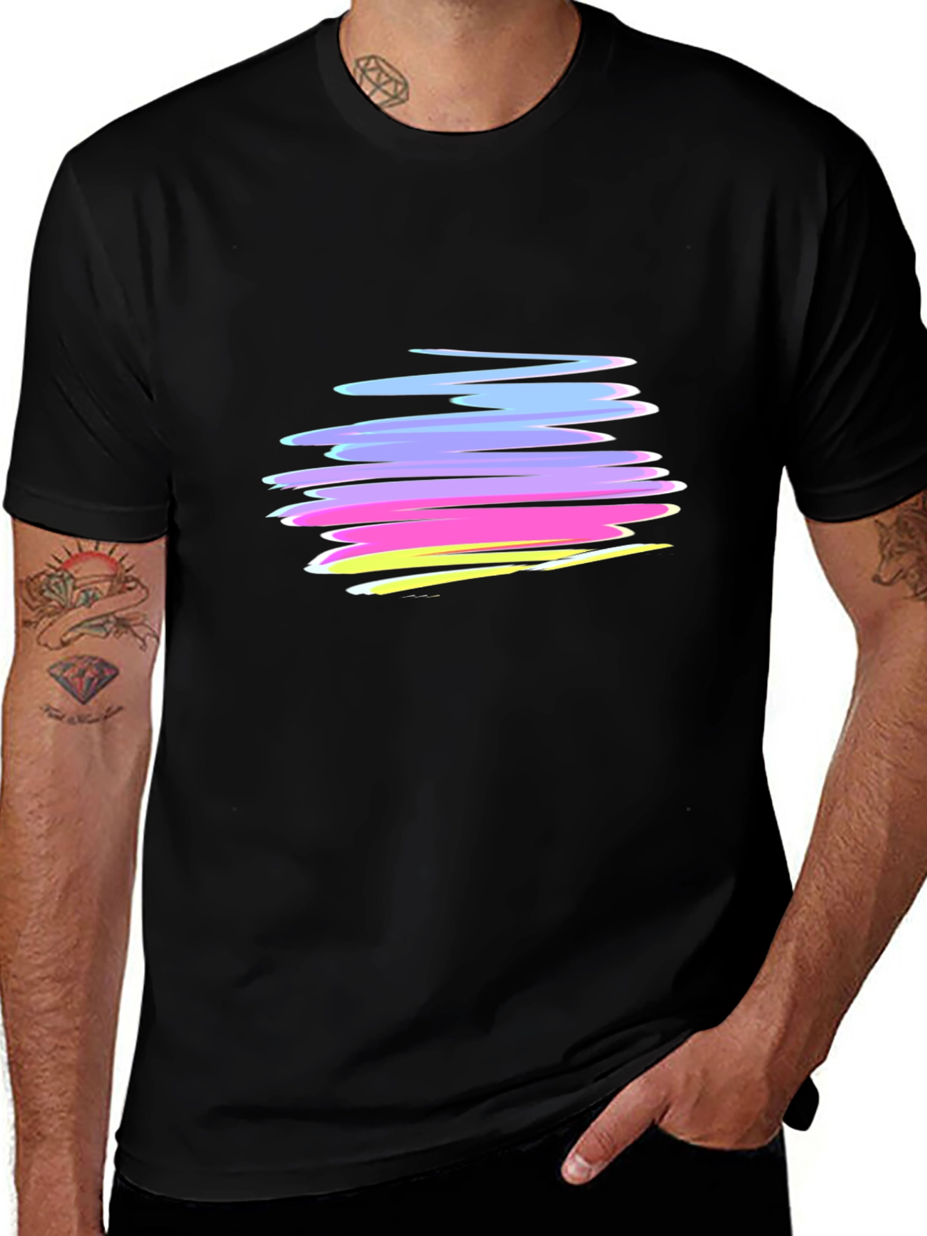 Abstract Strokes Graphic Black T-Shirt