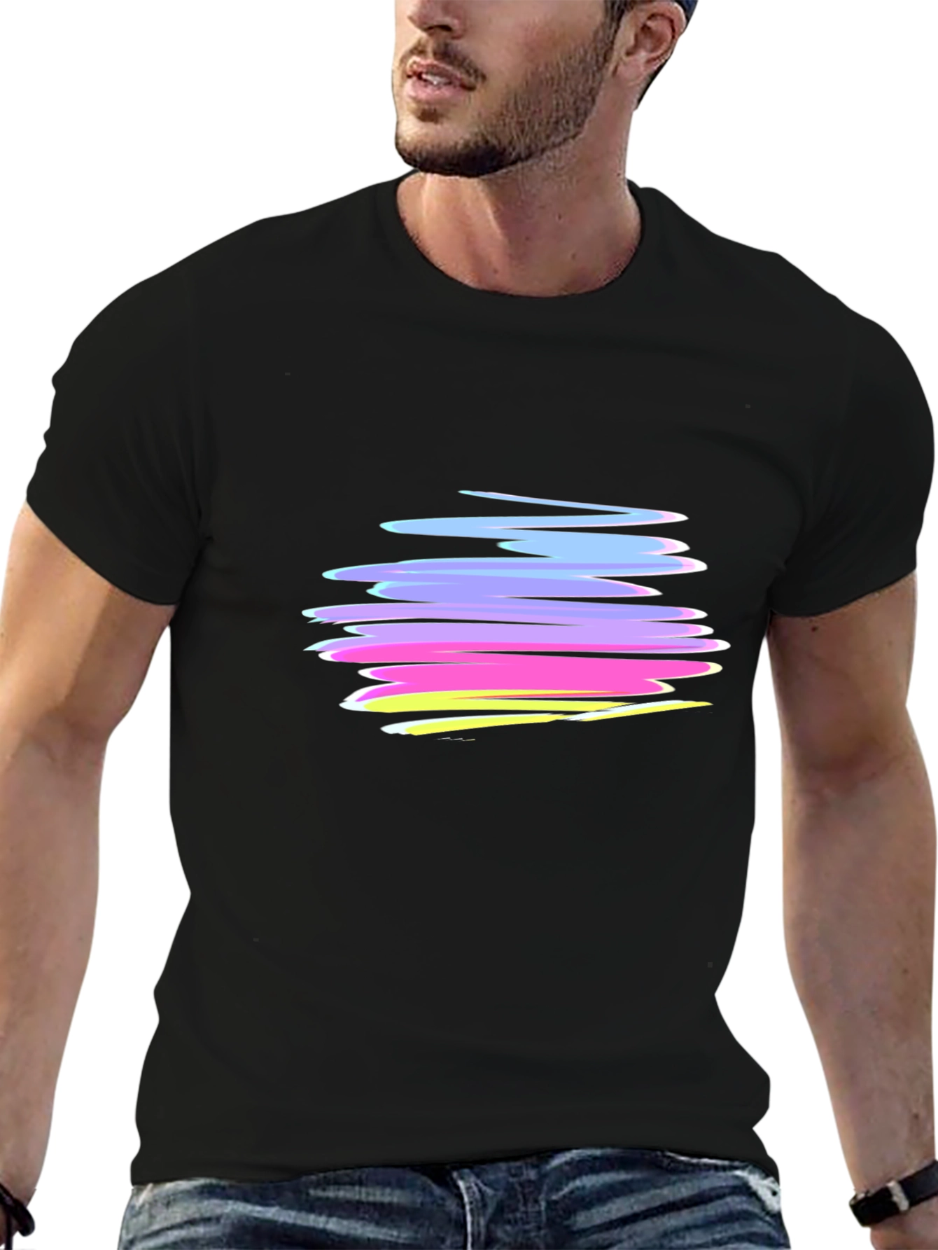 Abstract Strokes Graphic Black T-Shirt