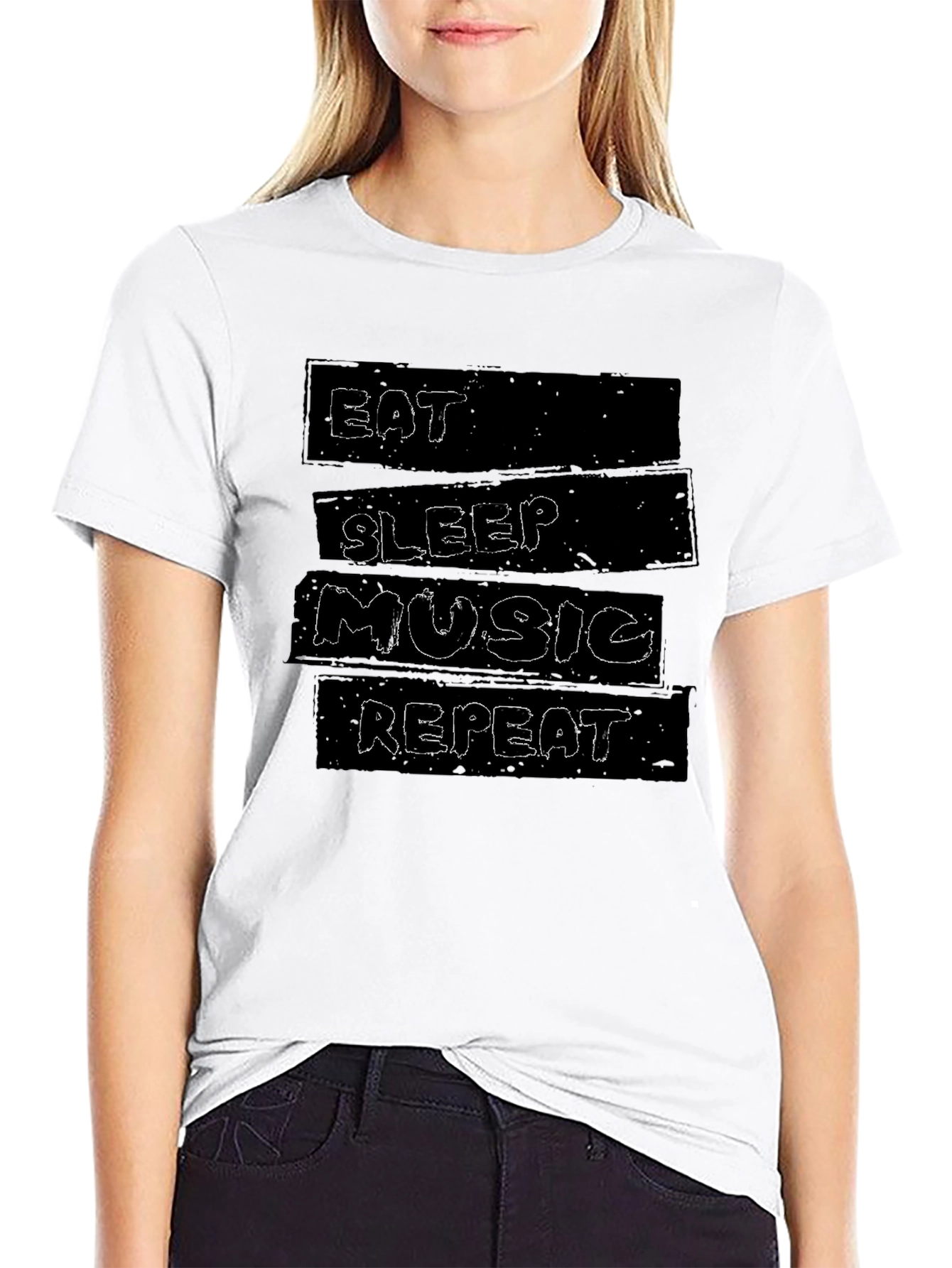 Eat Sleep Music Repeat Mens Black Graphic Tee