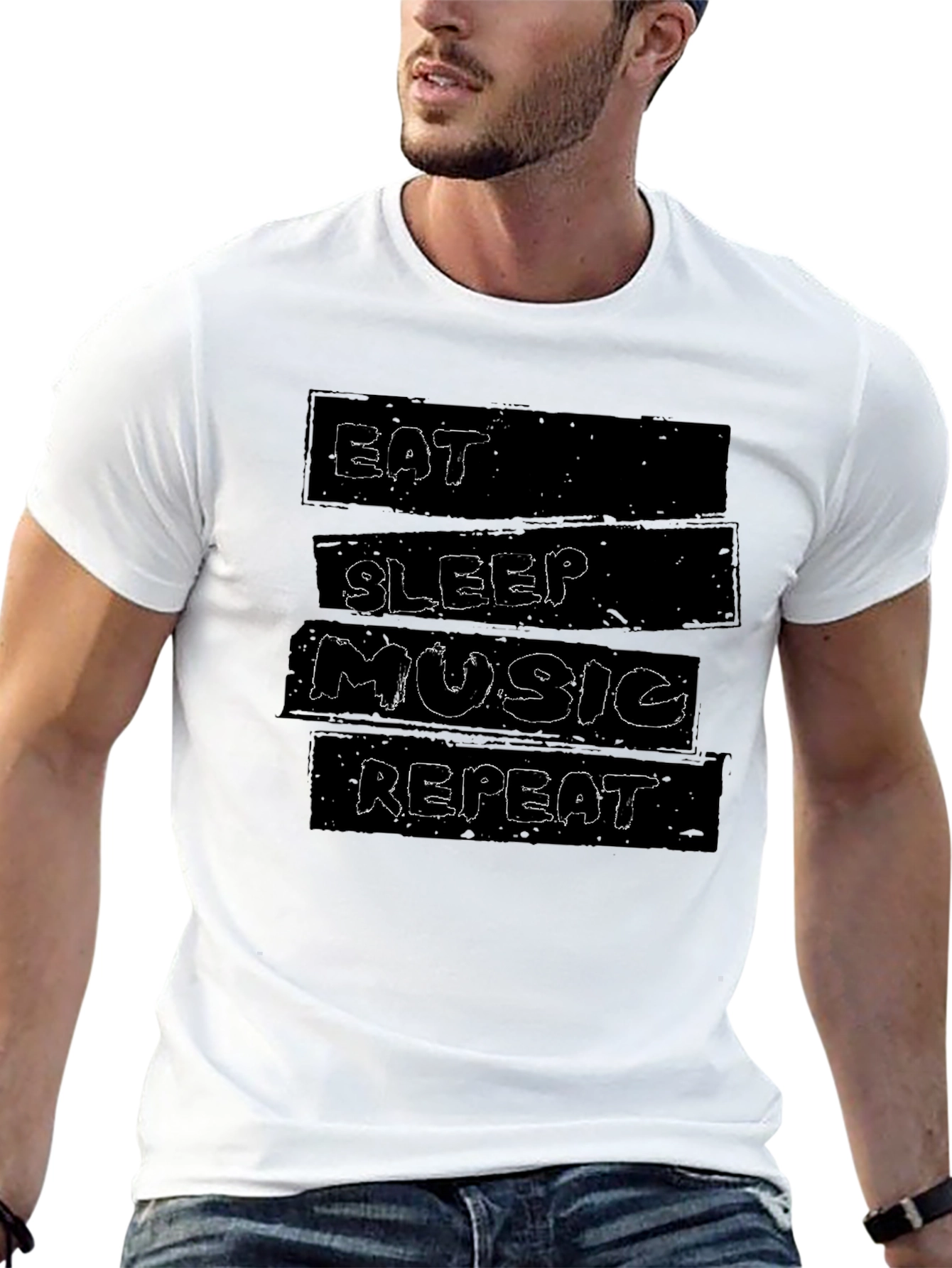 Eat Sleep Music Repeat Mens Black Graphic Tee