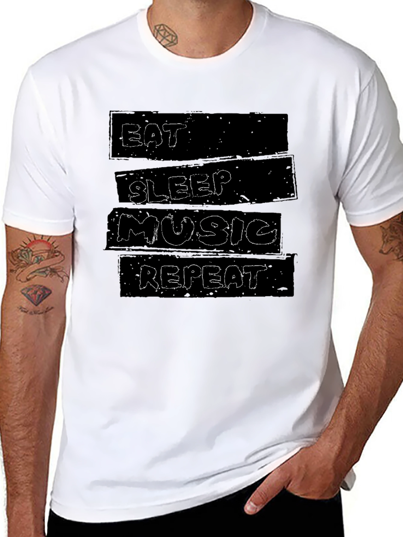Eat Sleep Music Repeat Mens Black Graphic Tee