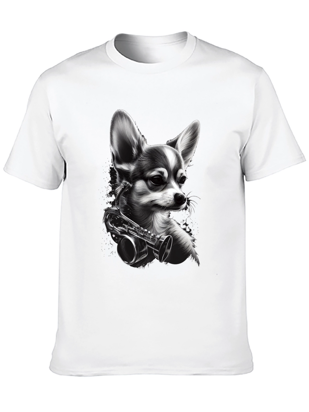 Dog with Saxophone Graphic T-Shirt - Black