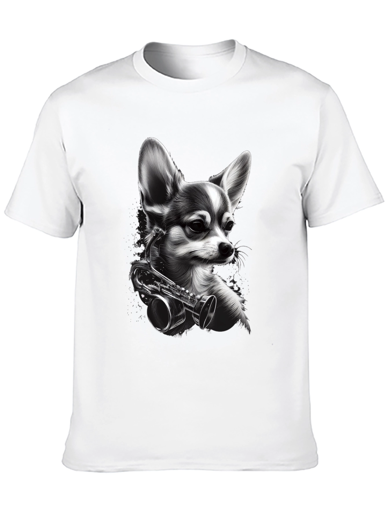Dog with Saxophone Graphic T-Shirt - Black