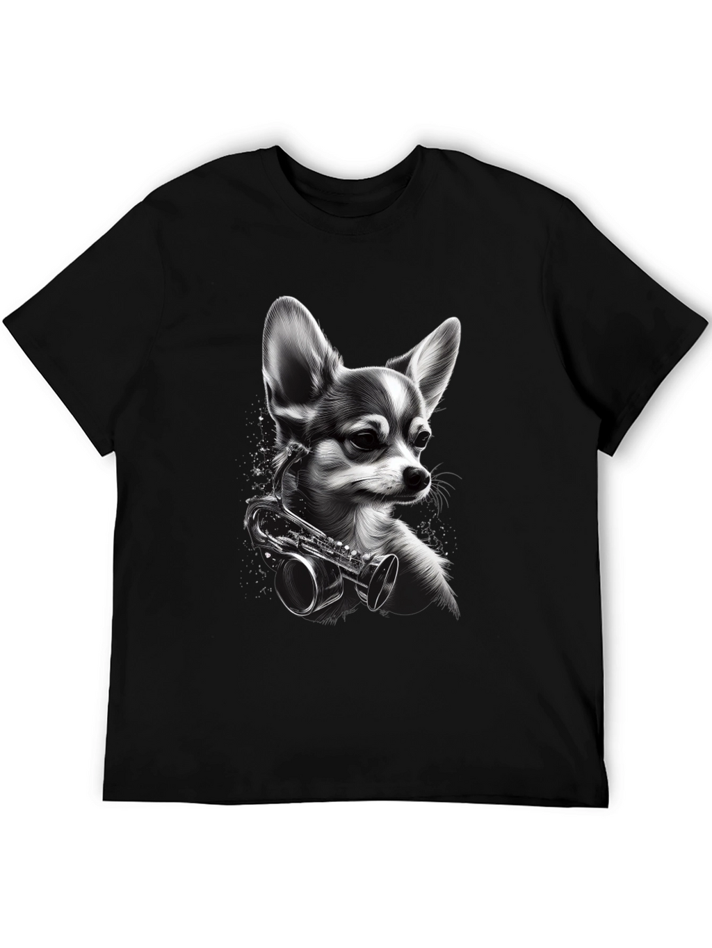 Dog with Saxophone Graphic T-Shirt - Black