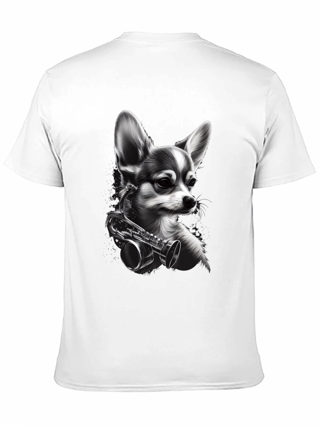 Dog with Saxophone Graphic T-Shirt - Black