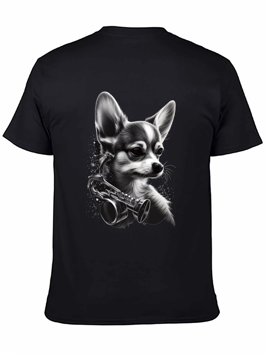 Dog with Saxophone Graphic T-Shirt - Black