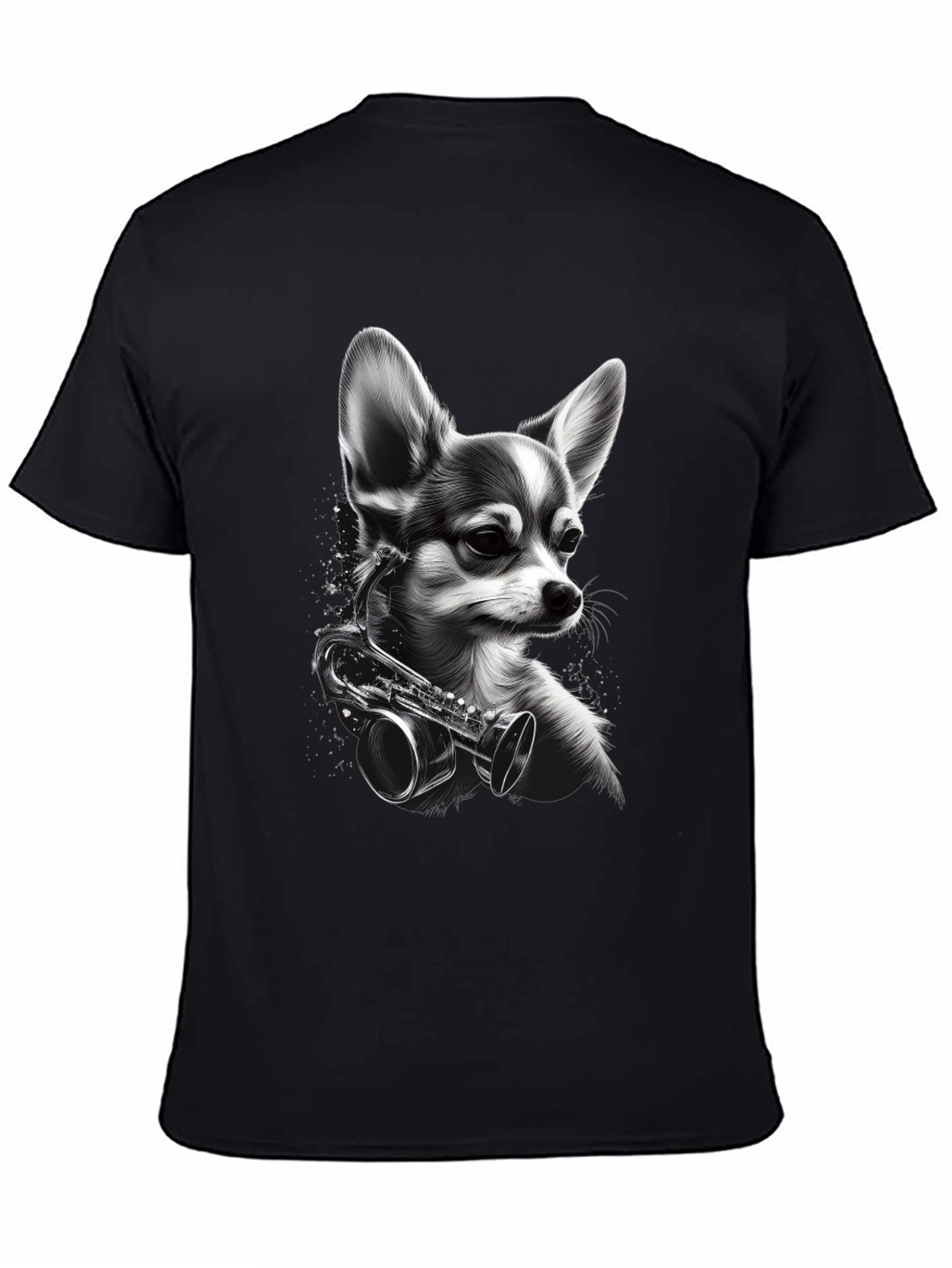 Dog with Saxophone Graphic T-Shirt - Black